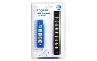 Hub USB 2.0 10-portowy UA0096 LogiLink aktywny, czarny