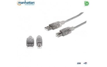 Kabel USB Manhattan C-U2AB18 USB 2.0 A-B M/M, 1,8m, srebrny