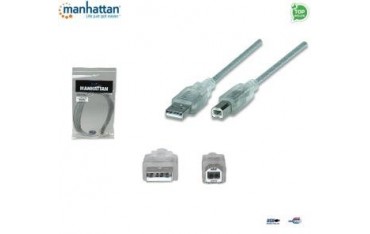 Kabel USB Manhattan C-U2AB30 USB 2.0 A-B M/M, 3m, srebrny