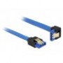 Kabel SATA Delock SATA-III DATA 0,30m z zatrzaskami metalowymi niebieski kątowy prosto/dół