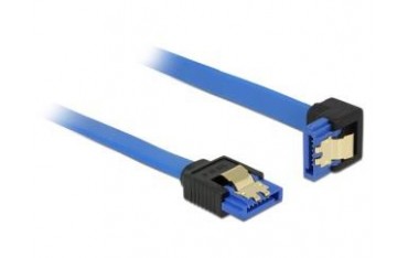Kabel SATA Delock SATA-III DATA 0,30m z zatrzaskami metalowymi niebieski kątowy prosto/dół