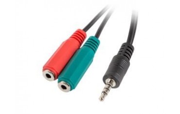 Kabel adapter Lanberg Minijack 3,5mm 4-pin (M) - 2x Minijack 3,5mm 3-pin (F) (słuchawki + mikrofon) 0,2m czarny