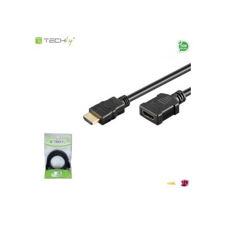 Przedłużacz HDMI Techly ICOC HDMI-EXT018 HDMI-HDMI V1.4 M/F Ethernet 3D 4K, 1,8m, czarny