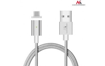 Kabel USB 2.0 Maclean MCE178 USB A (M) - USB Typ C (M) magnetyczny, Quick and Fast Charge, srebrny, 1m