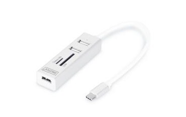 HUB/Koncentrator Digitus 3-portowy OTG USB Typ C czytnik kart SD/Micro SD USB 2.0