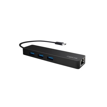Hub USB-C 3.1 LogiLink UA0313 3 porty + adapter gigabitowy, Ultra Slim