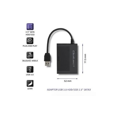 Obudowa Qoltec na dysk HDD/SSD 2.5" SATA3 | USB 3.0 | Czarna