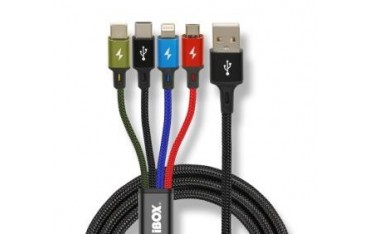 Kabel USB iBOX multi 4w1: 2x USB-C, micro USB, Ligtning - kolorowy
