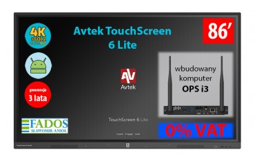 Monitor interaktywny Avtek TouchScreen 6 Lite 86 cali 4 K z wbudowanym komputerem OPS i3