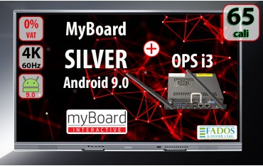 Monitor interaktywny myBoard SILVER 65 cali 4K UHD z Androidem 9.0 i wbudowanym komputerem OPSi3 EDU VAT0% Aktywna tablica