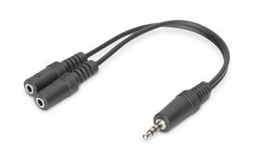 Kabel adapter DIGITUS mini jack 3,5mm /2x 3,5mm mini jack M/Ż (4pin), 0.2m, czarny