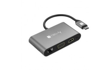 Kabel adapter Techly USB-C MultiPort HDMI/VGA/RJ45/USB-C PD/ USB-A MicroSD