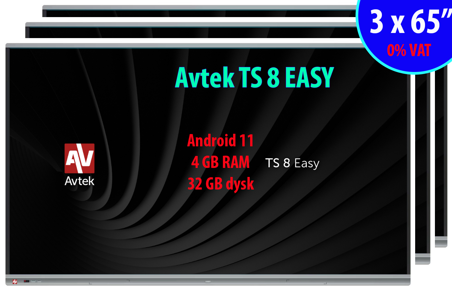 Zestaw 3 x monitor interaktywny Avtek TS 8 EASY 65 cali Aktywna tablica 2024