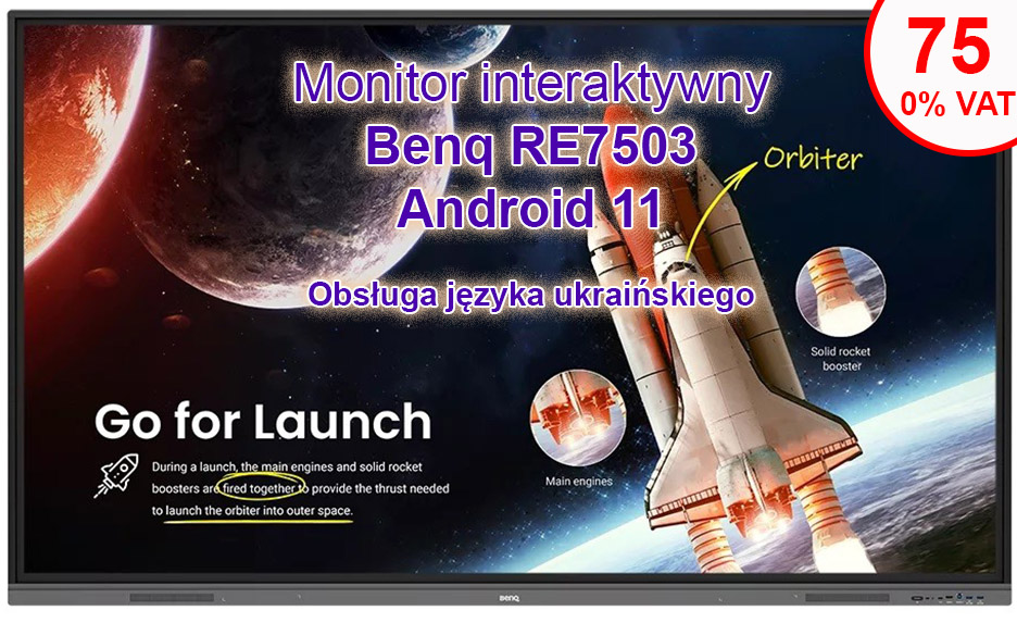 Monitor interaktywny BenQ RE7503 75" 4K UHD Android 11 EDU 0%VAT