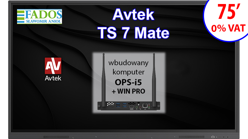 Monitor interaktywny Avtek ST 7 Mate 75 4K 0% VAT dla EDU z wbudowanym komputerem OPS i5 z Windows PRO