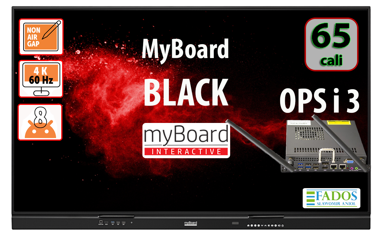 Monitor interaktywny myBoard BLACK 65 cali TE-YL 4K UHD z Androidem i wbudowanym komputerem OPSi3