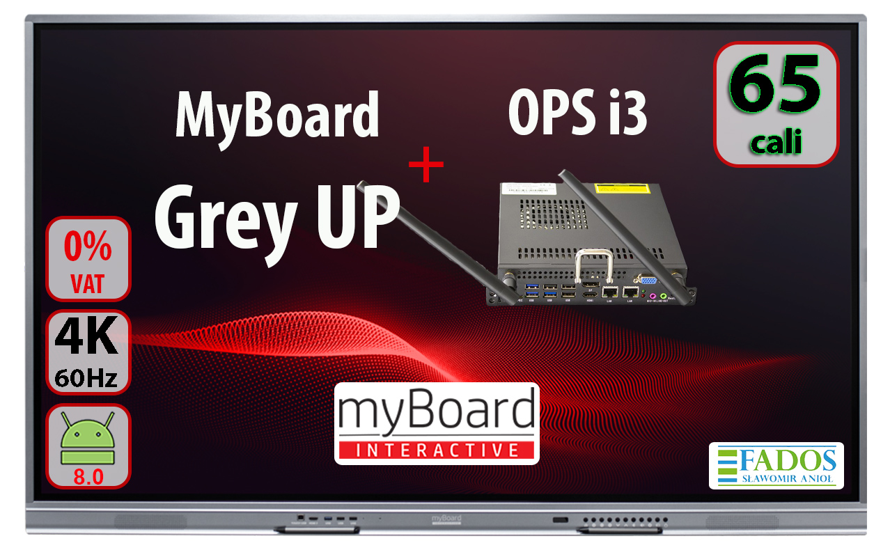 Monitor interaktywny myBoard Grey TE-MP 65" 4K UHD z Androidem + wbudowany komputer OPS i3 EDU VAT0% Aktywna tablica