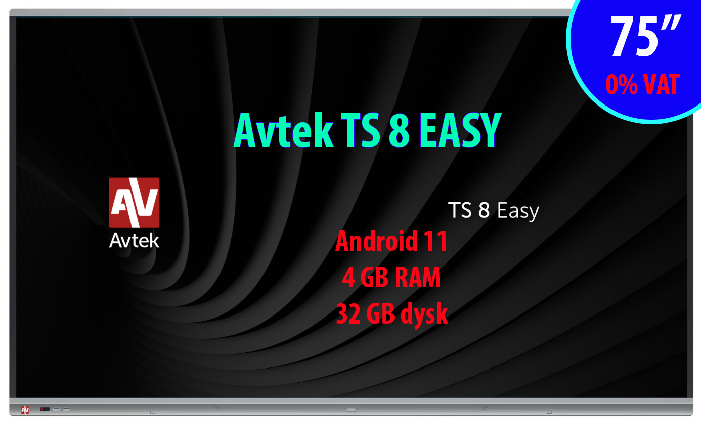 Monitor interaktywny Avtek TS 8 Easy 75 cali 0% VAT dla placówek oświatowych